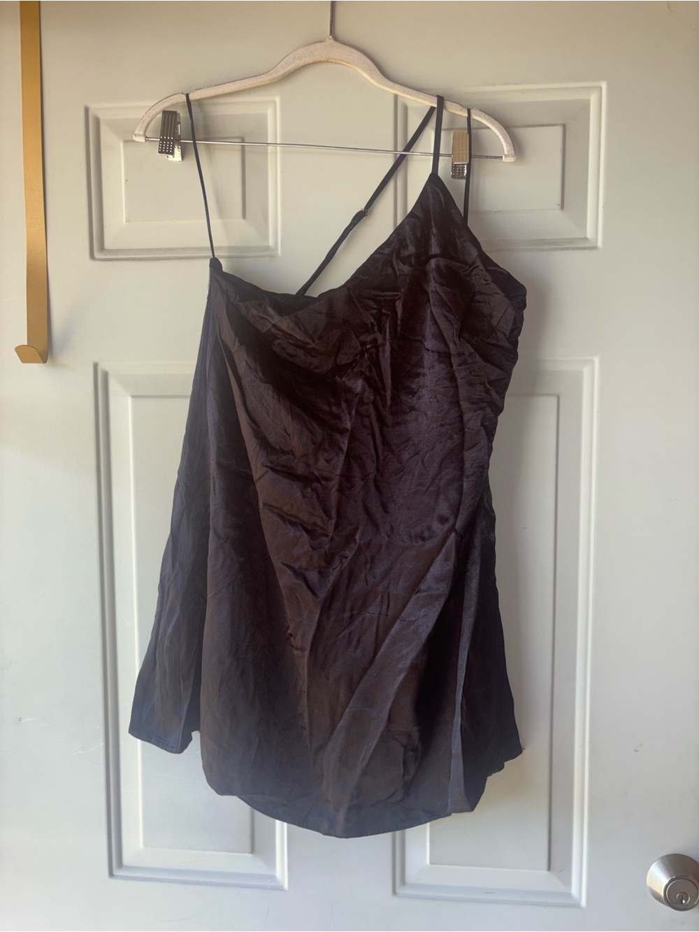 DISSH black satin one-shoulder top/tunic size 10